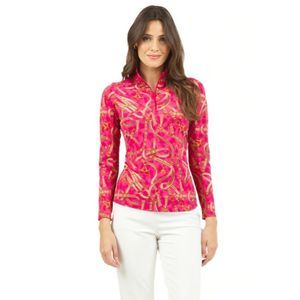 IBKUL Alexandra Mock Neck Top S Ruby Red Horsebit Long Sleeve Shirt Golf